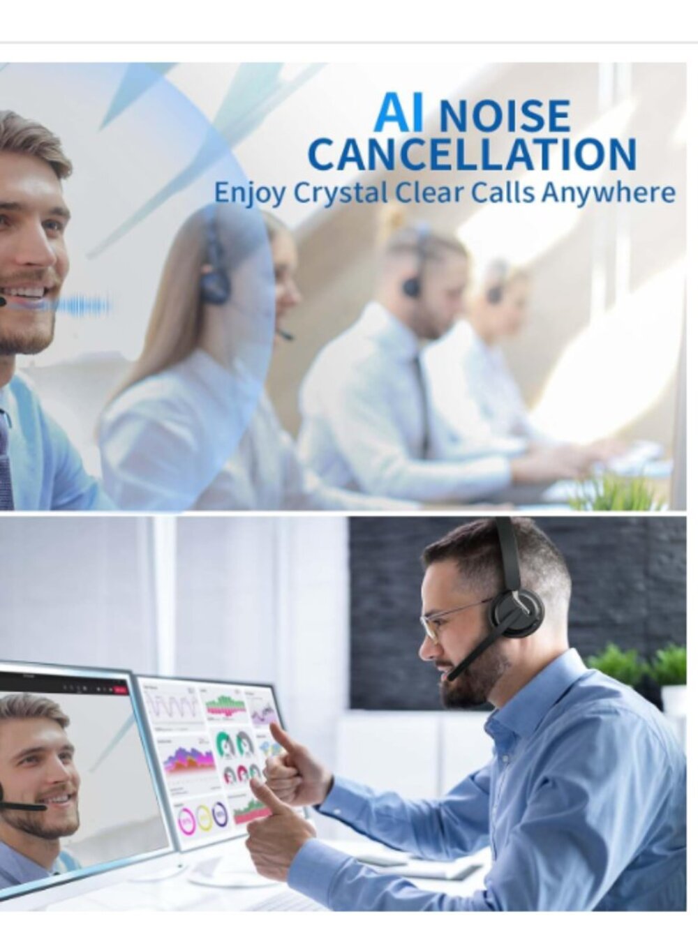 Bluetooth Wireless, Hands Free, Noise Cancelling Headset with Charging Base - Picture 4 of 6